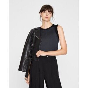 Ophelia Roe Ruffle Trim Silky Tank Top Black Women’s Size Medium NWT’s